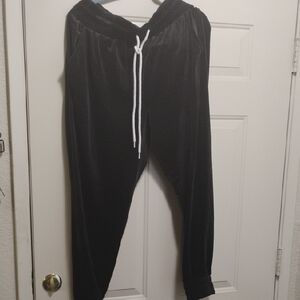 Black Jogger Pants with White Drawstring Velour